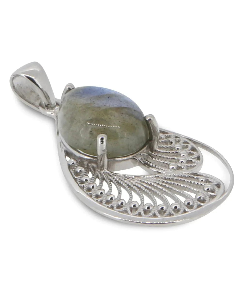 Labradorite Pendant in Sterling Silver Feather Design