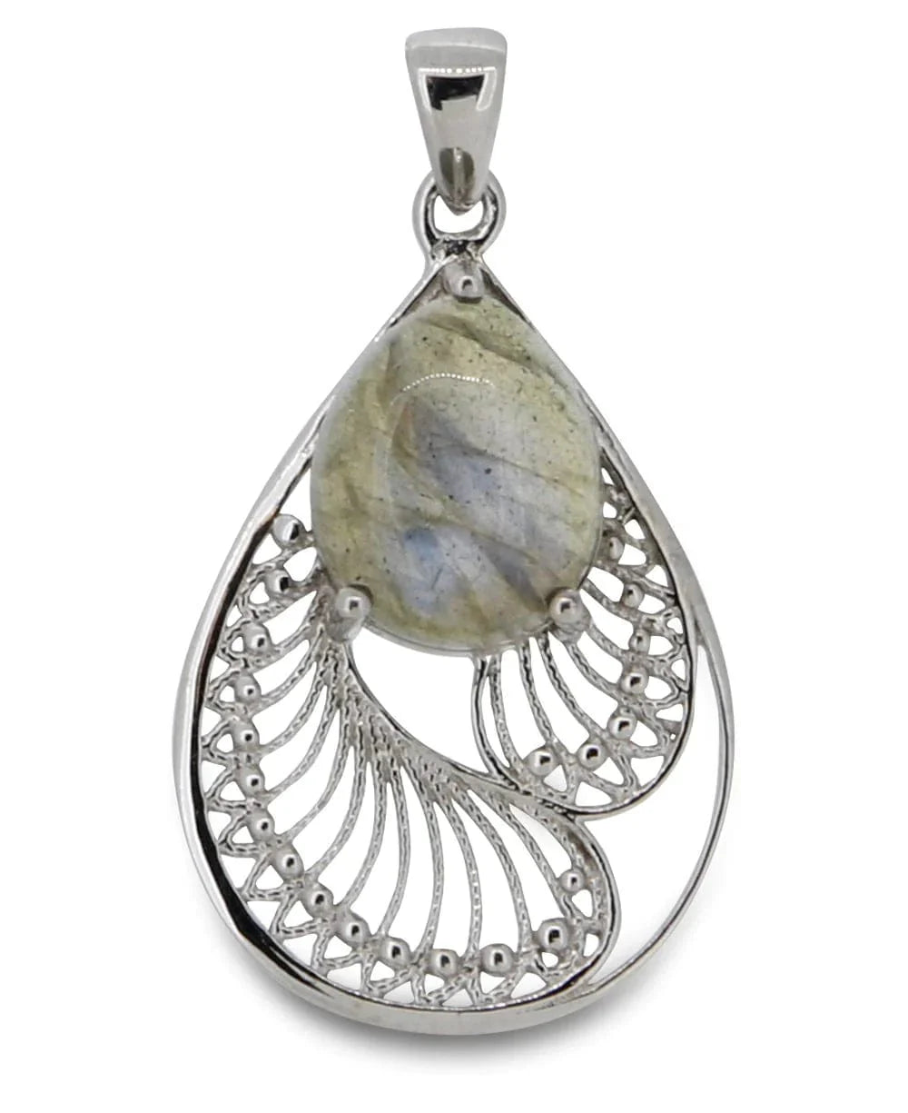 Labradorite Pendant in Sterling Silver Feather Design