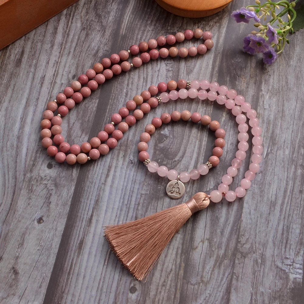 Rose Quartz Mala Bead Necklace