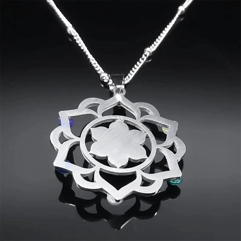 Sterling Silver Gemstone Chakra Lotus Necklace
