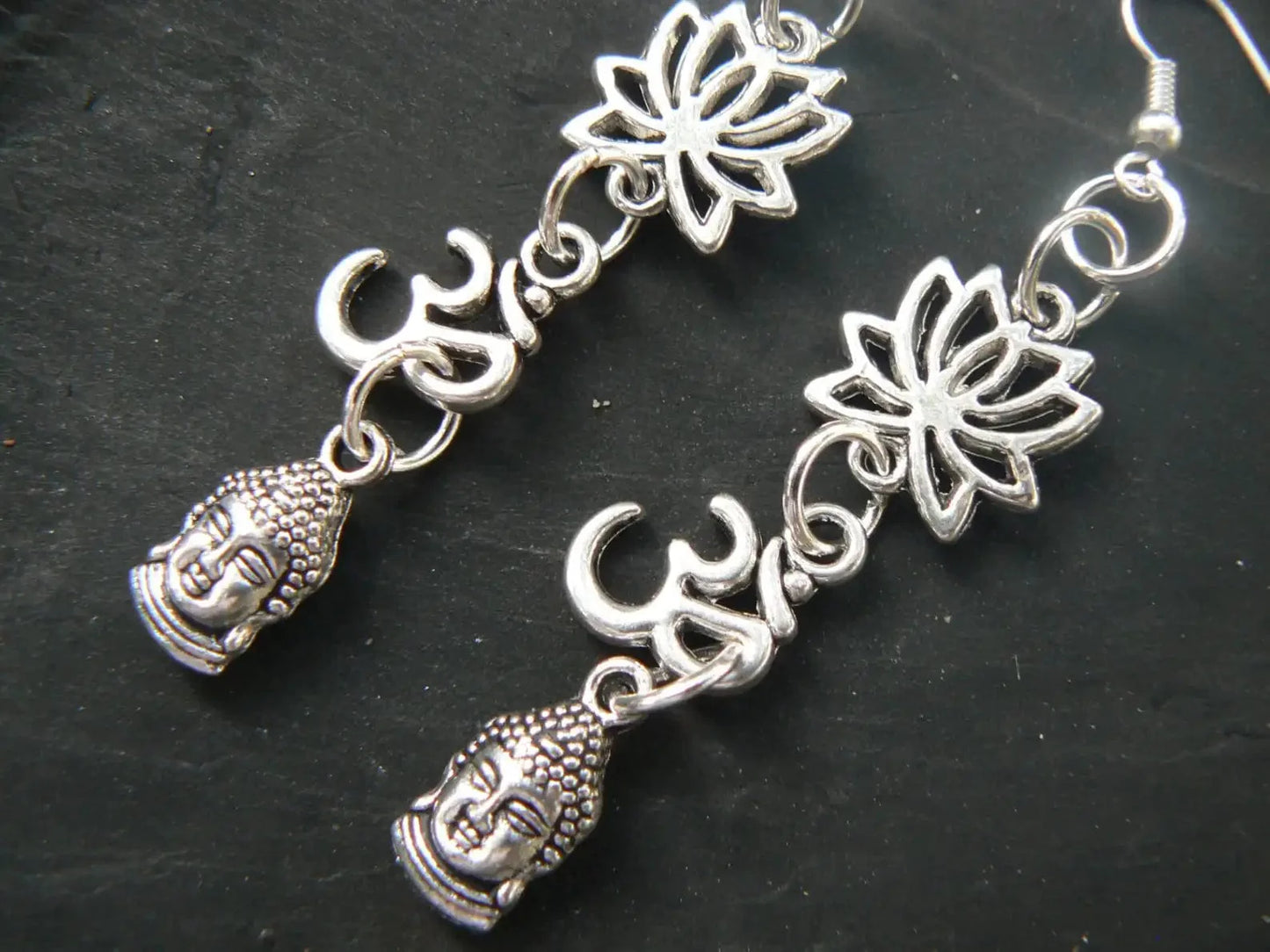 Vintage Buddha Head Silver Earrings